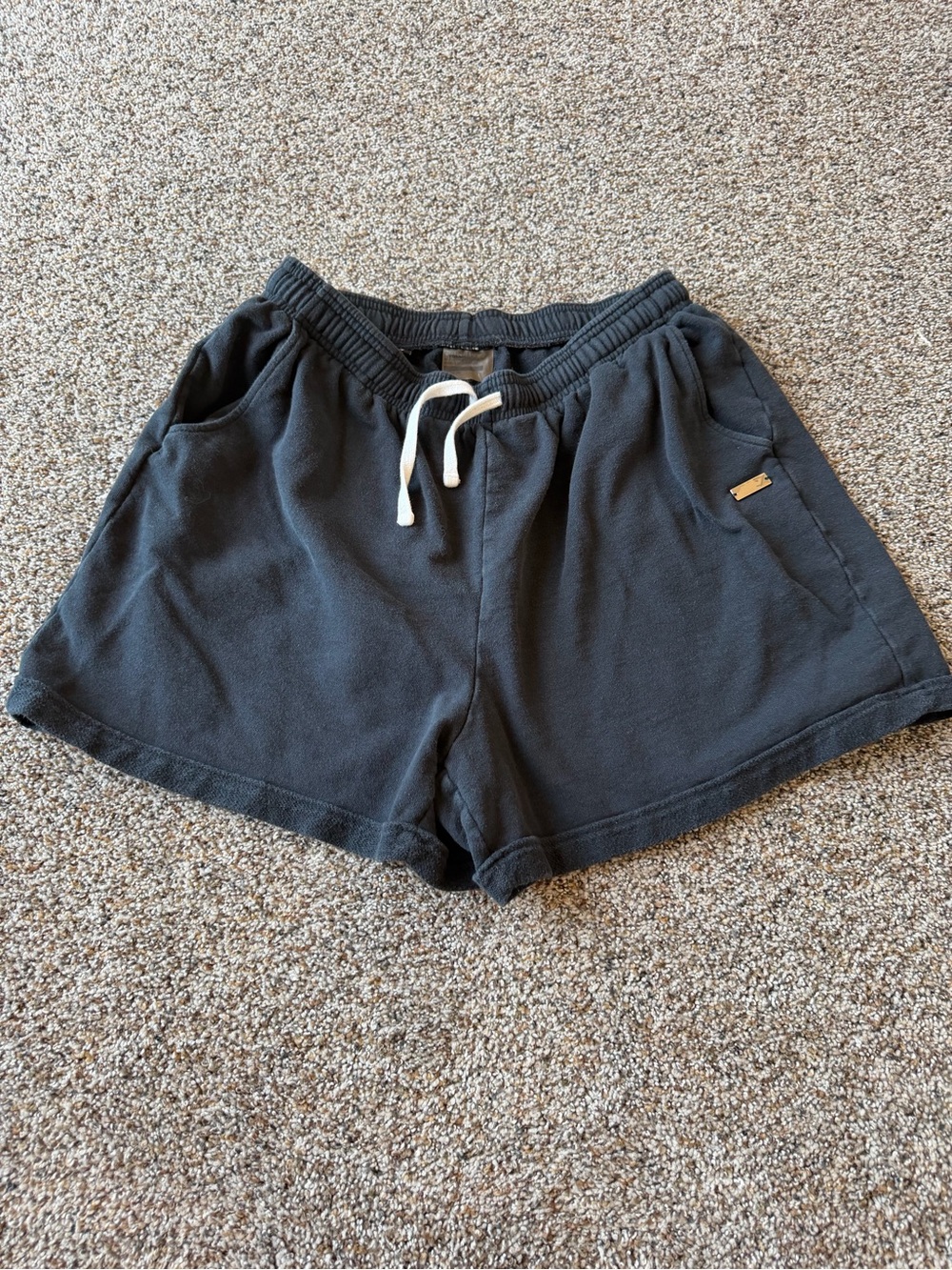 Gymshark Women's Large Black Sweat Shorts Gold Logo Drawstring Lounge